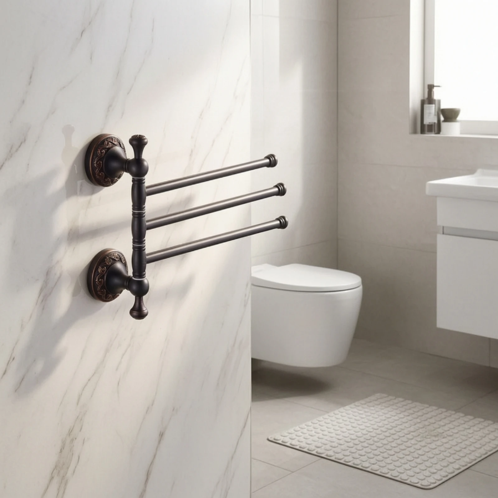 Towel Rack with 3 Rods Vintage Swivel Towel Rack Hardware Space-Saving Sturdy for Bathroom