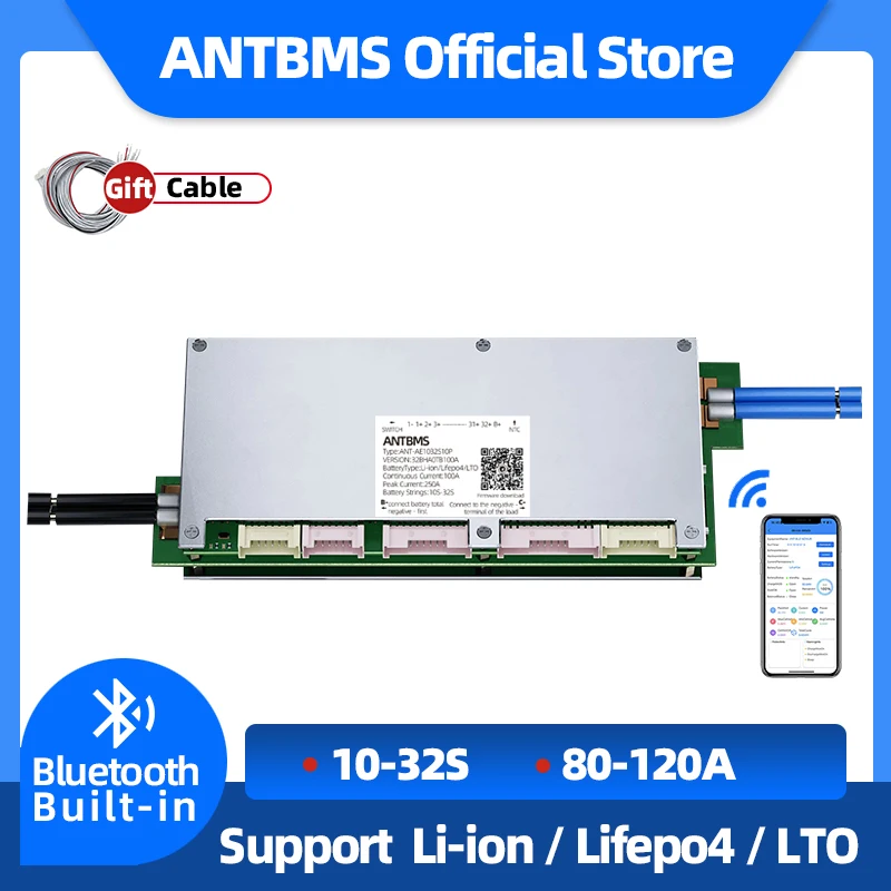 

ant smart bms 10S 13S 14S 16S 20S 22S 32S Li-ion LiFePo4 LTO 18650 Battery 80A 100A 120A 325A 24V 36V Bluetooth Built-in balance