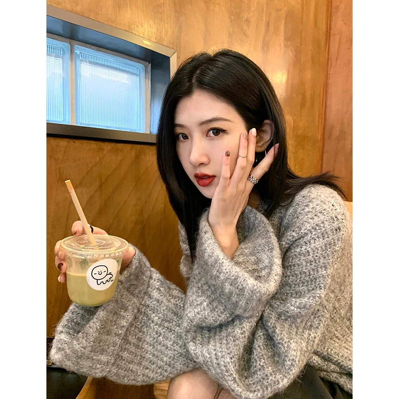 

ay Loose Women's Sweater Casual Sle Autumn Winter New Arrival We And Nine Comfortable Knitted Woolen Coat for Outer Wear