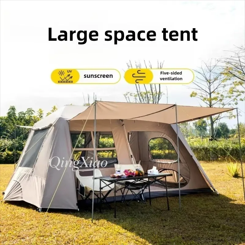 

Outdoor Quick Setup Camping Tent with Awning 2 Rooms 1 Living Room Family Tent Waterproof Cabin Tent Family Size 3.8x2.6x1.8m