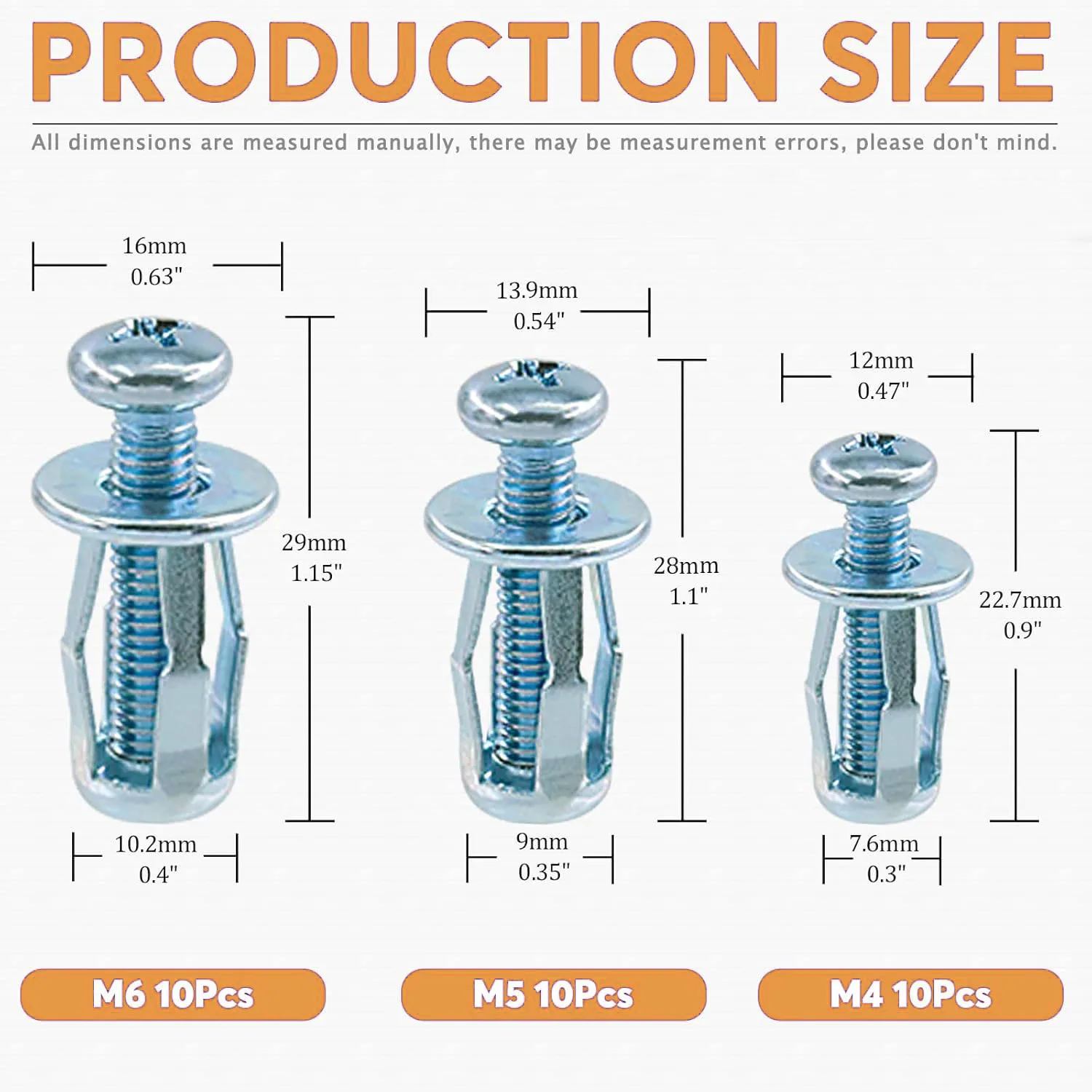 30pcs Assortment Kit: M4 - M6 Jack Nuts, Petal Nuts, Expansion Nuts and Thin Fixings for Hollow Walls/Thin Soft Walls