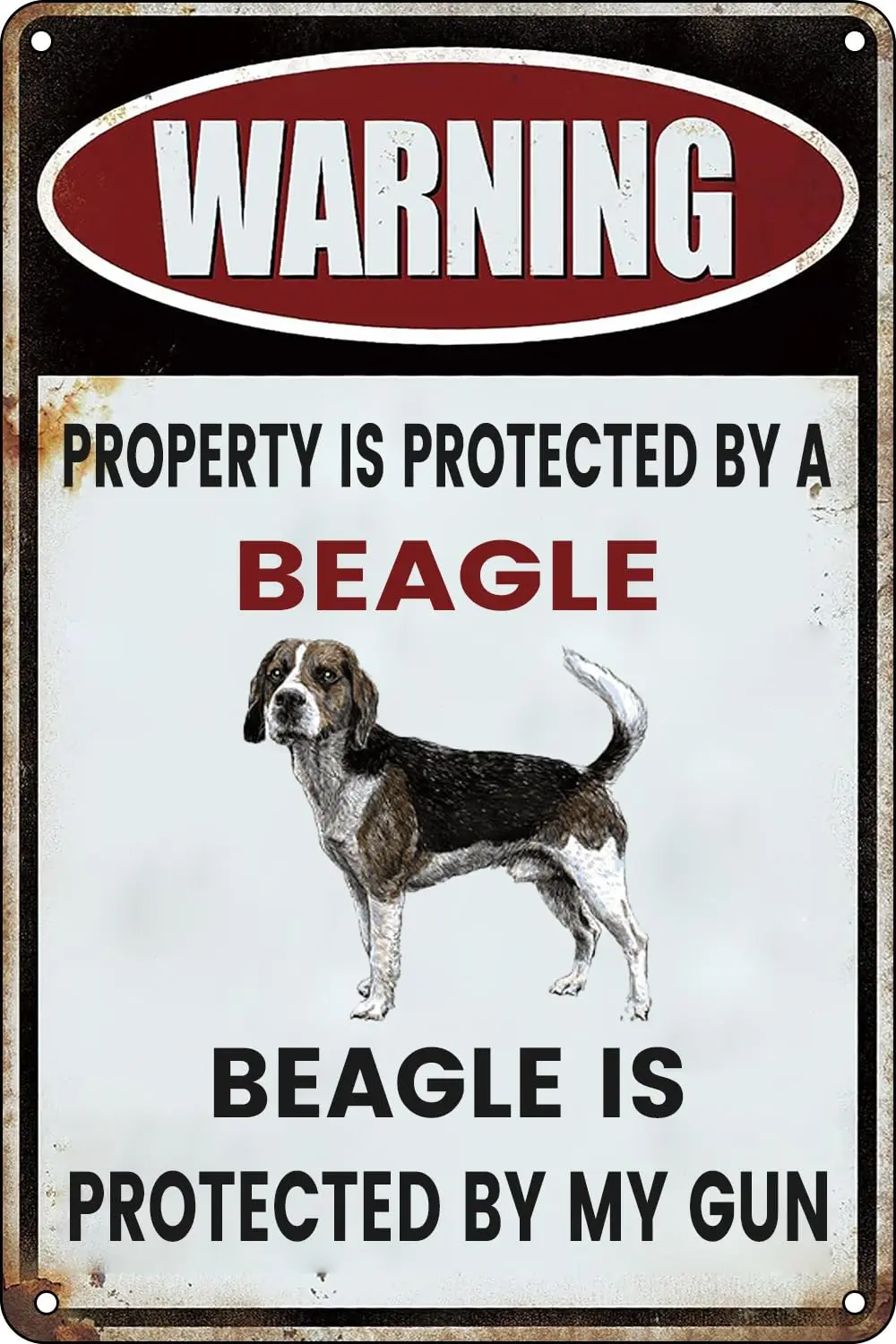 Funny Dog Warning Metal Tin Signs No Trespassing Sign Property is Protected By a Beagle is Protected By My Gun for Home Yard Doo