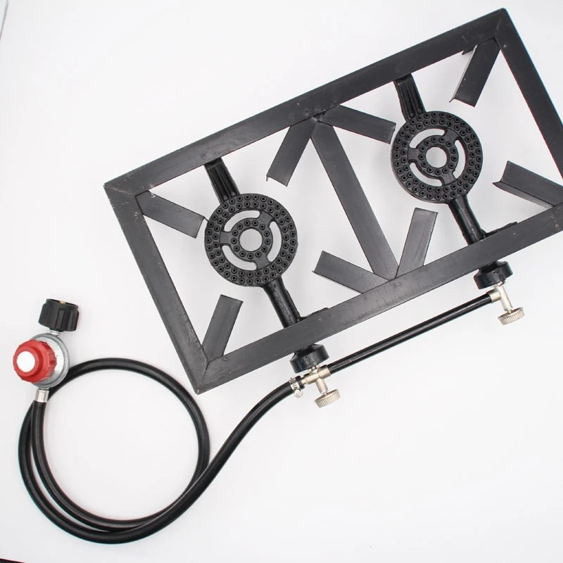 High-Power 8000W Portable Outdoor Gas Stove with Double Burners and Adjustable Regulator Hose for Propane Camping and BBQ
