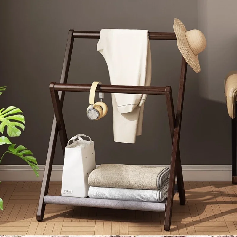 Modern Bamboo Coat Rack, Foldable Floor Hanger with Hooks, Space-Saving Entryway Organizer, Multi-Layer Clothes Stand