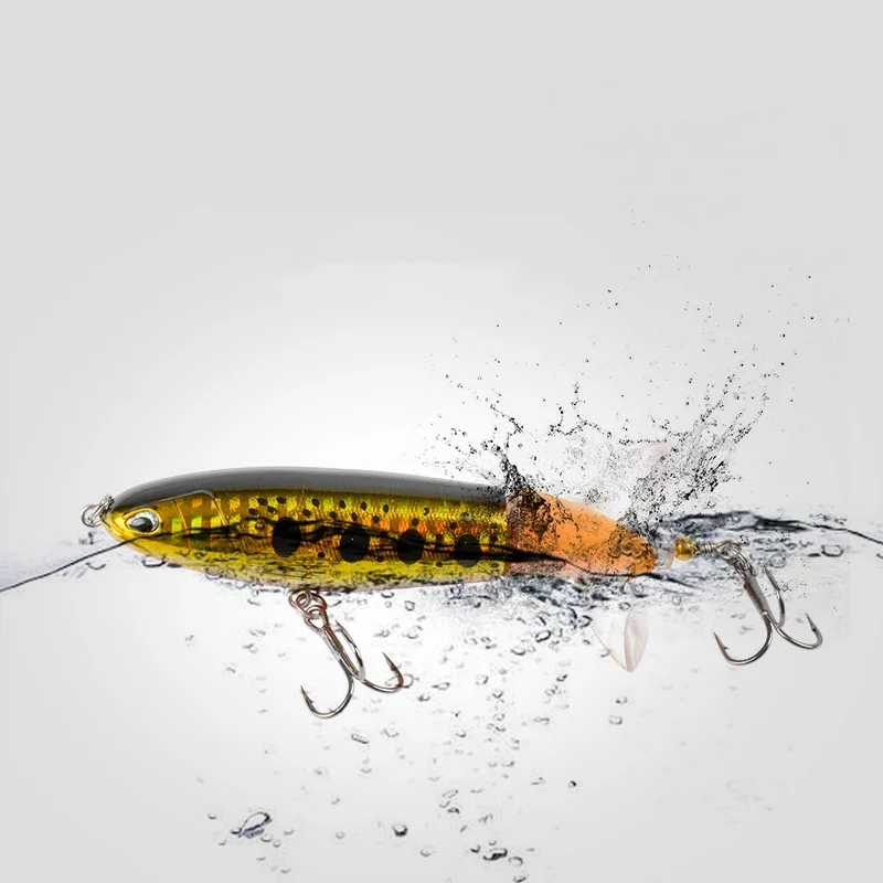 

1pc Top Water Popper Fishing Lure 9cm 13g Artificial Hard Bait with 3D Eyes Soft Rotating Tail Wobblers Top Water Popper Lures