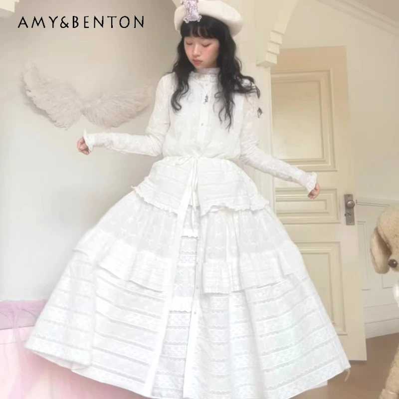 

Original Design White Cute Bow Embroidered Women's Dress 2026 Spring New Sweet Cool Splicing Cardigan Big Pendulum Dresses Girl