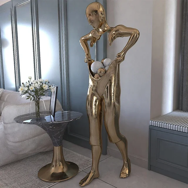 life size abstract indoor gold stainless steel artist sculpture for sale