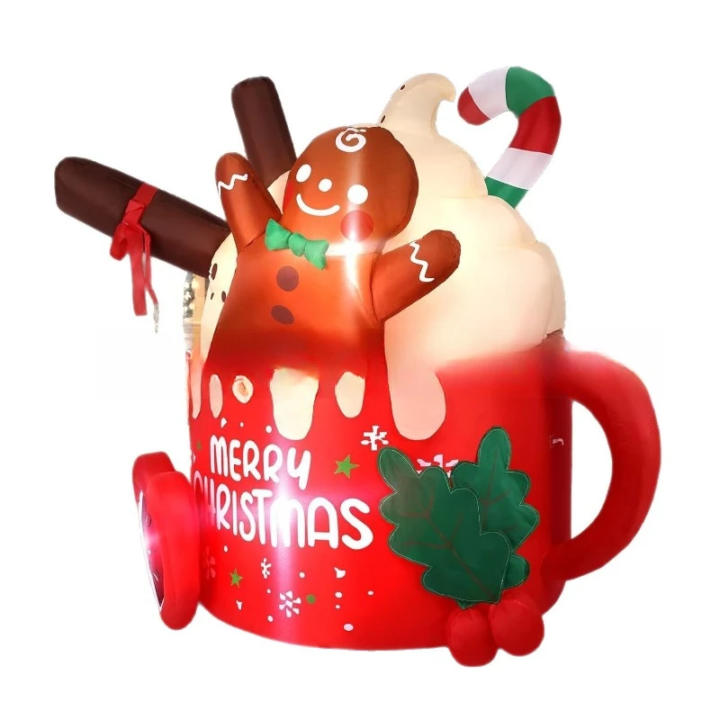 

Christmas inflatable gingerbread man hot cocoa cup ice cream air mold led light luminous ornament garden ornament