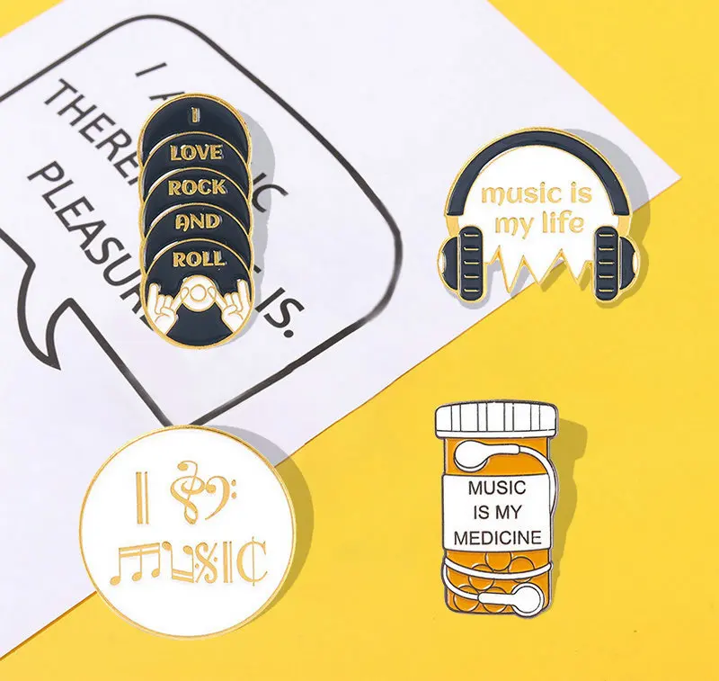 Music Life Enamel Pins Earphone Note CD Rock n Roll Brooches Bag Hat Lapel Pin Badge Jewelry Gift for Music Lover