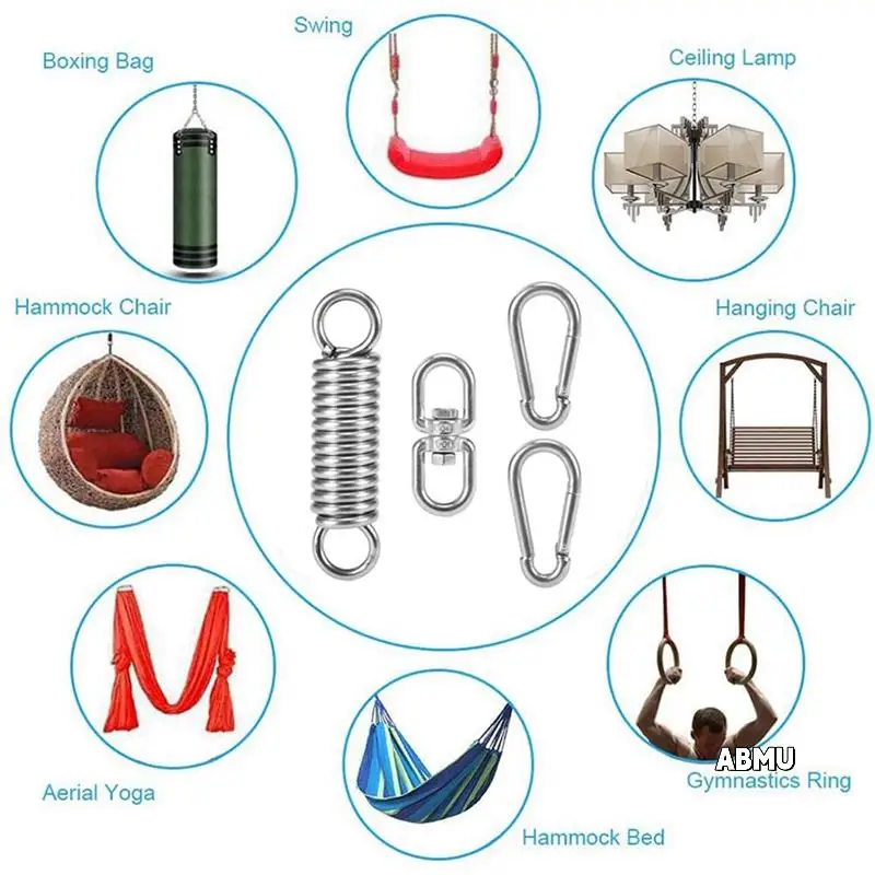 

2X Stainless Steel Swivel Mount Chain With Carabiners And Spring, 1000Lbs Capacity For Heavy Bag, Gym Swing, Hammock