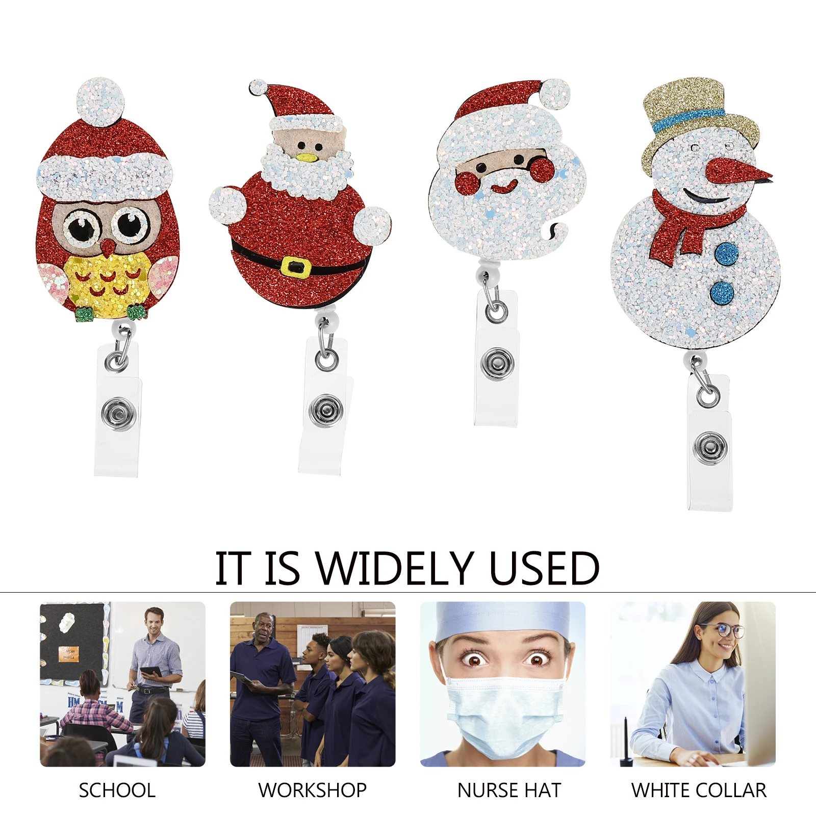 

COHEALI 4Pcs Christmas Pull Button ID Card Holder Badge Reel Retractable PVC Name Holder for Nurses Decorative