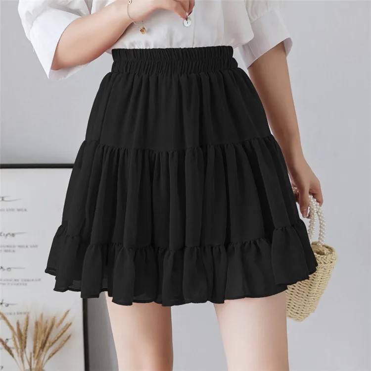 Boho Summer Pleated Mini Skirts High Waist Sexy Chiffon Skirts Candy Color Cute Girl Party Vestidos Ruffles Skirts Red White