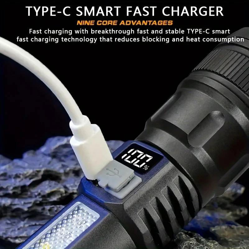 Lampe de poche LED aste de type C, haute puissance, camping en plein air, randonnée, éclairage portable multifonctionnel, nouveau, 2024