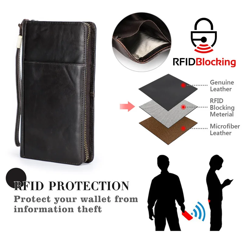 British Style Top Layer Cowhide Anti Magnetic Travel Family Storage Multi Functional Zipper  Strap Genuine Leather Passport Bags