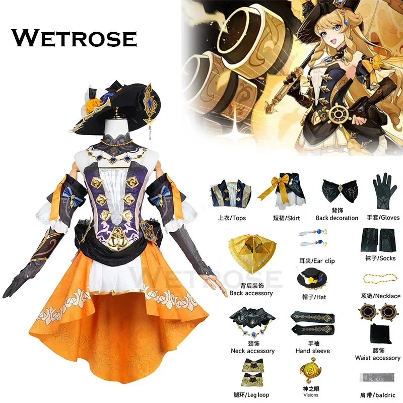 【Wetrose】en Stock Navia Cosplay disfraz Fontaine Genshin Impact nueva Navia Naviya conjunto completo peluca Halloween