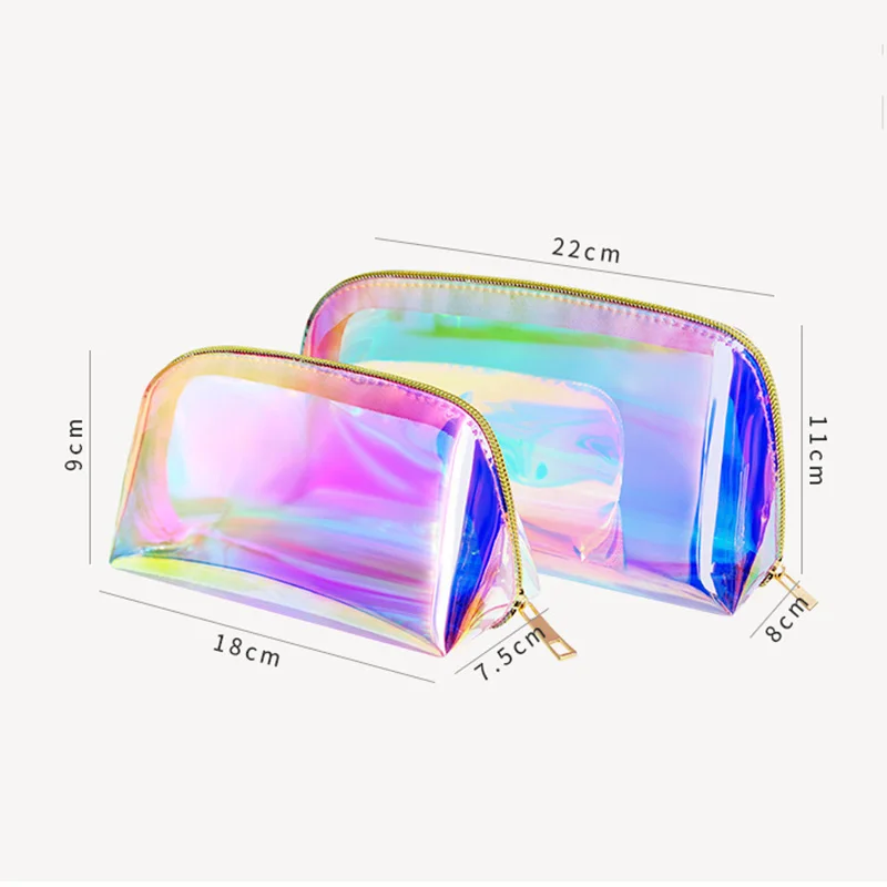 (1pcs)Korean Laser TPU Shell Makeup Bag Transparent Waterproof Dazzling Colorful Wash Bag Change Lipstick Storage Bag