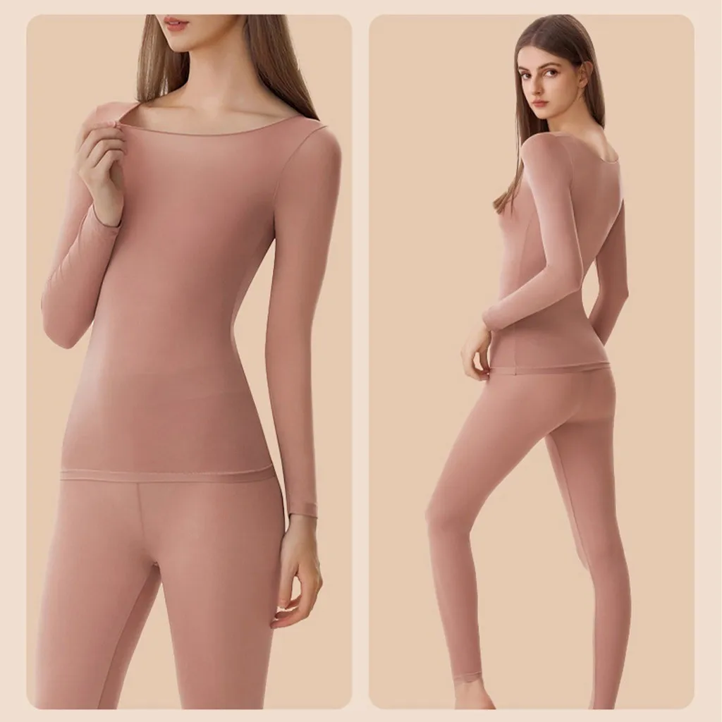 Seamless Ultra-thin Thermal Underwear Suit, Soft & Comfy Long Sleeve Round Neck Top, Women\'s  Bottoming Lingerie & Sleepwear