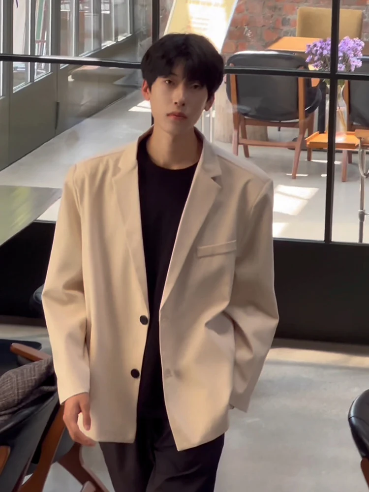 

Beige Casual ort Men's Suit Jaet Spring Autumn Faion Model Korean Sle Dk orm Leisure Western Clothes