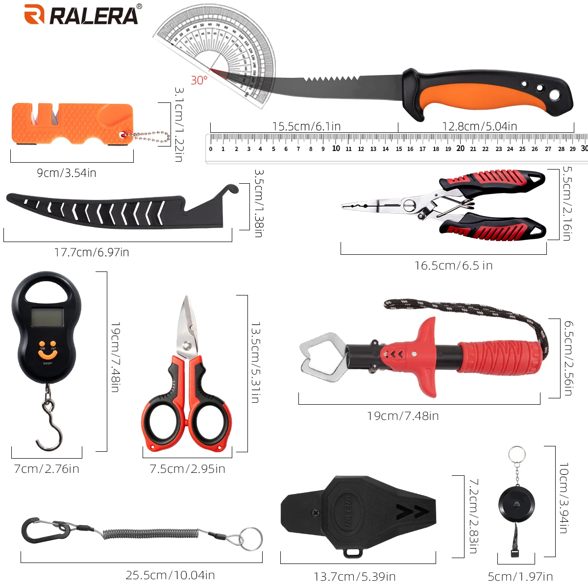 RALERA Fishing Gear Tackle Kit Fishing Pliers Fish Lip Gripper PE Line Scissors Fillet Knife Portable Outdoor Fishing Tools