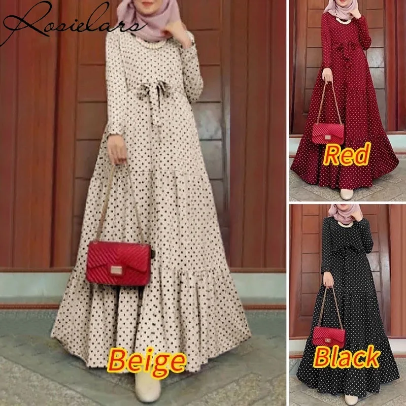 

2024 New Muslim Moroccan Dot Print Long Sleeve Dress Party Plus Size 4XL 5XL Abaya Dubai Hijab Long Dresses Robe Elegante Femme