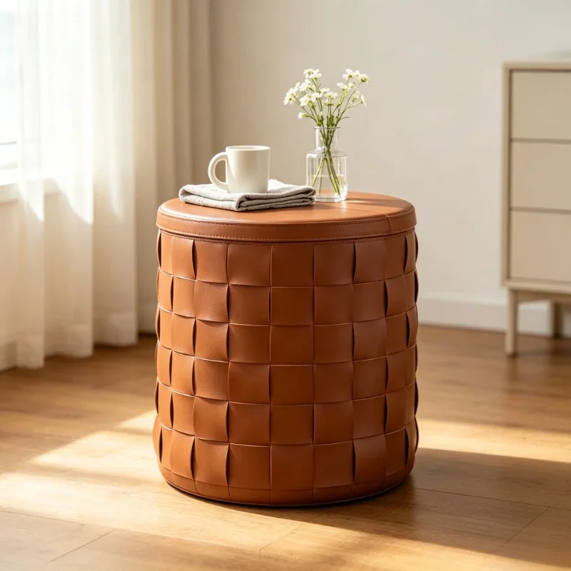 Minimalist Leather Laundry Basket with Lid Collapsible Storage Bin for Bathroom Bedroom Bedside Organization Portable Hamper