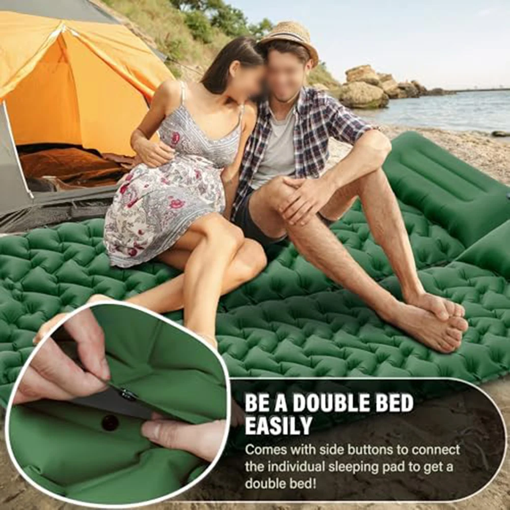 

Camping Trips Camping Pad Ergonomic Sleeping Pad Built-in Foot Pump Button Connection Feature Maple-Shaped Air Core
