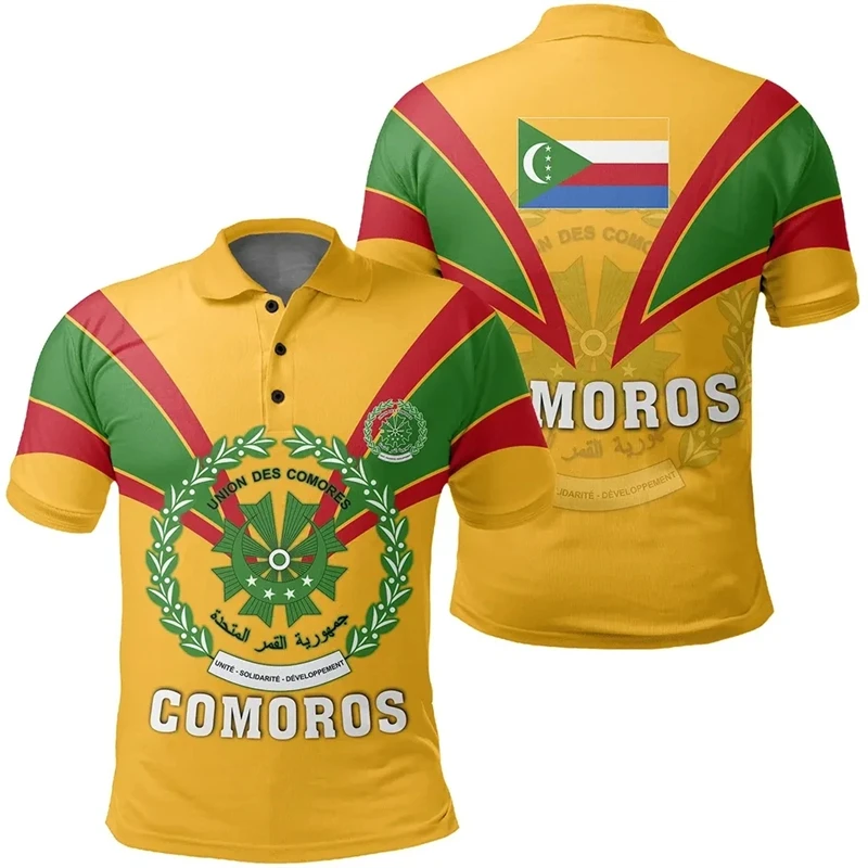 Comoros Flag Map 3D Print Polo Shirts For Men Clothes National Emblem POLO Shirt Africa Short Sleeve Male Jersey Casual Boy Tops