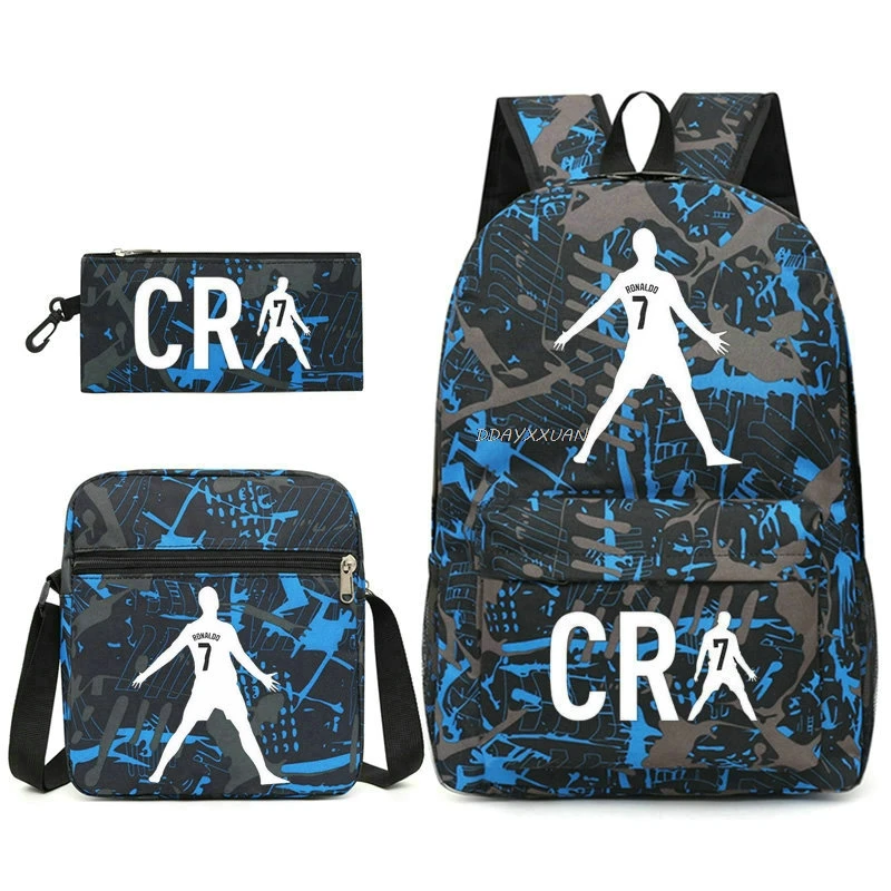 Hot CR7 Luminous Print Backpack For Teenager Girls Boy School Bag Laptop Rucksack School Gift Knapsack With Pencil Case 3Pcs Set