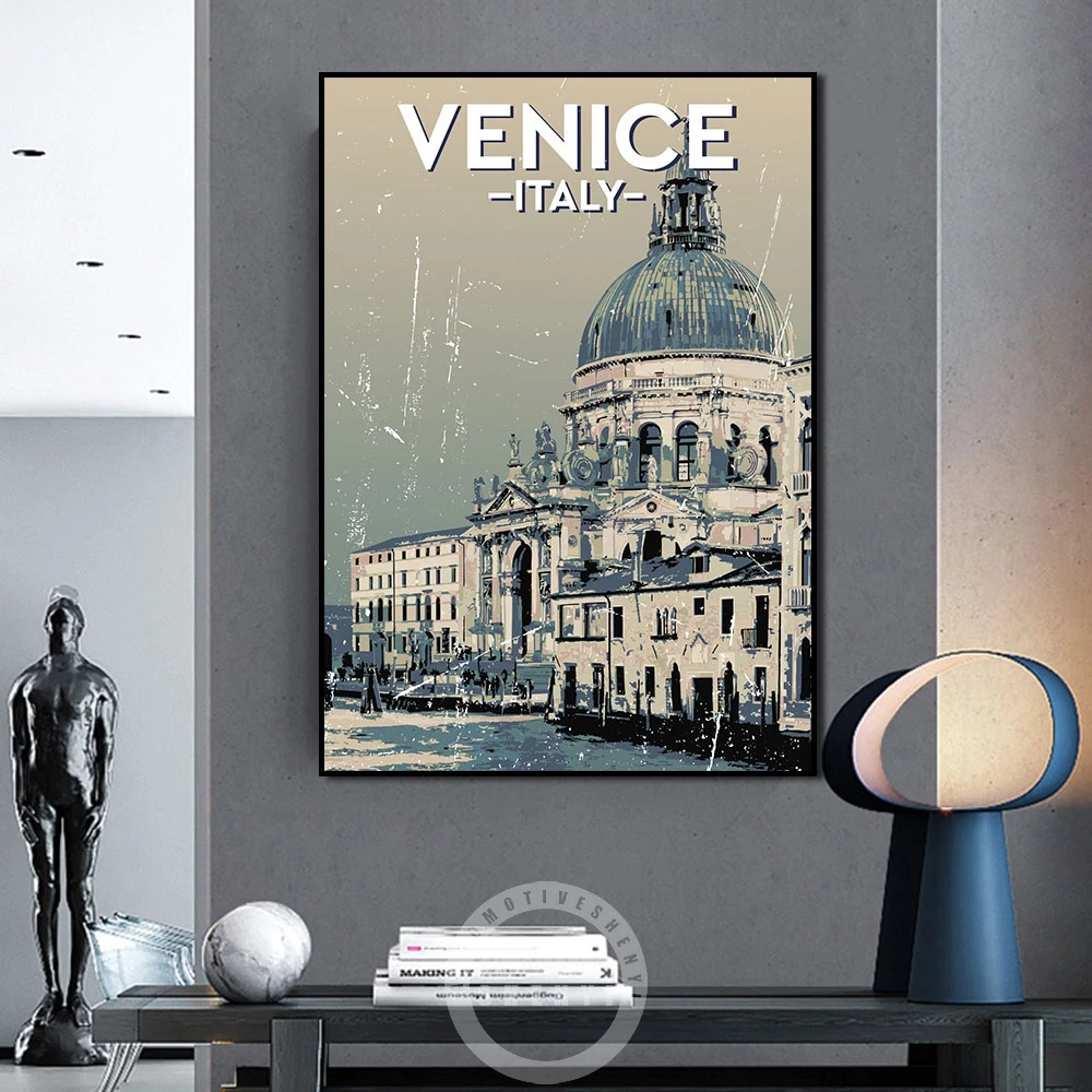 

Italy Venice City Poster Art Prints Canvas Painting Abstract Square Vintage Wall Art Picture Living Room Home Decoration Gift