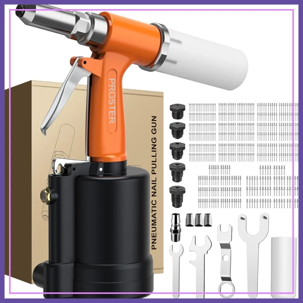 

Pneumatic Rivet Gun with 500PCS Rivets 5 Nosepieces 3/32"-1/4"