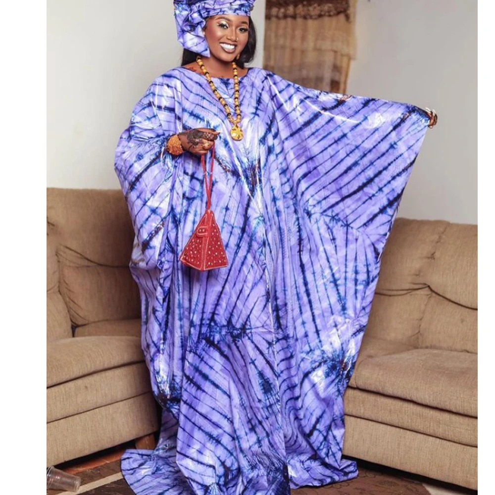 

Ramadan Women Party Dashiki Robe Boubou Printed Soft Cotton Brocade African Ankara Long Dresses With Scarf Clothing Wedding Robe