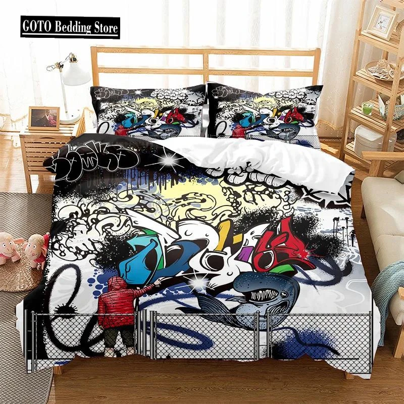 Print Graffiti Full Comforter Cover Set Free Shipping Art Style Personality Bed Linen 2 People Include Duvet Cover + Pillowslip