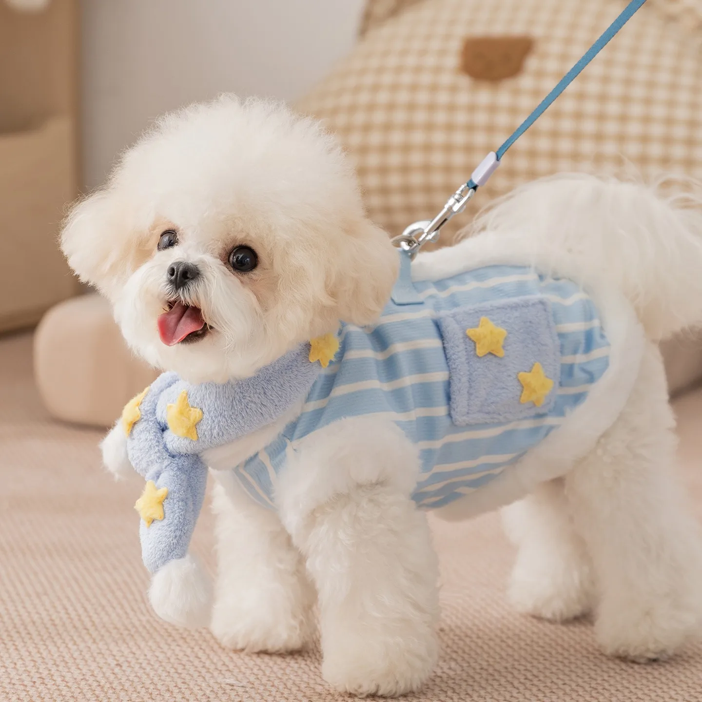 Star-Print Scarf Dog Coat Vertical-Stripe Pet Vest Teddy Winter Warm Clothes Bichon Frise Sleeveless Jacket Dog Stuff