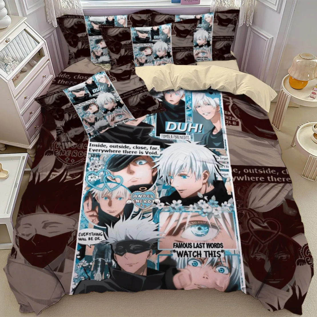 Juego de cama Popular de Anime Jujutsu Kaisen, juegos de funda nórdica de Anime famoso japonés 3D HD, regalo de decoración de dormitorio para niños y adolescentes