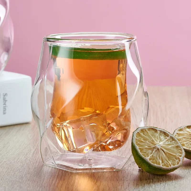 Double walled lead-free 200ML whiskey glass cup old fashioned Cocktail Glass Rocks Cups for Water, Juice
