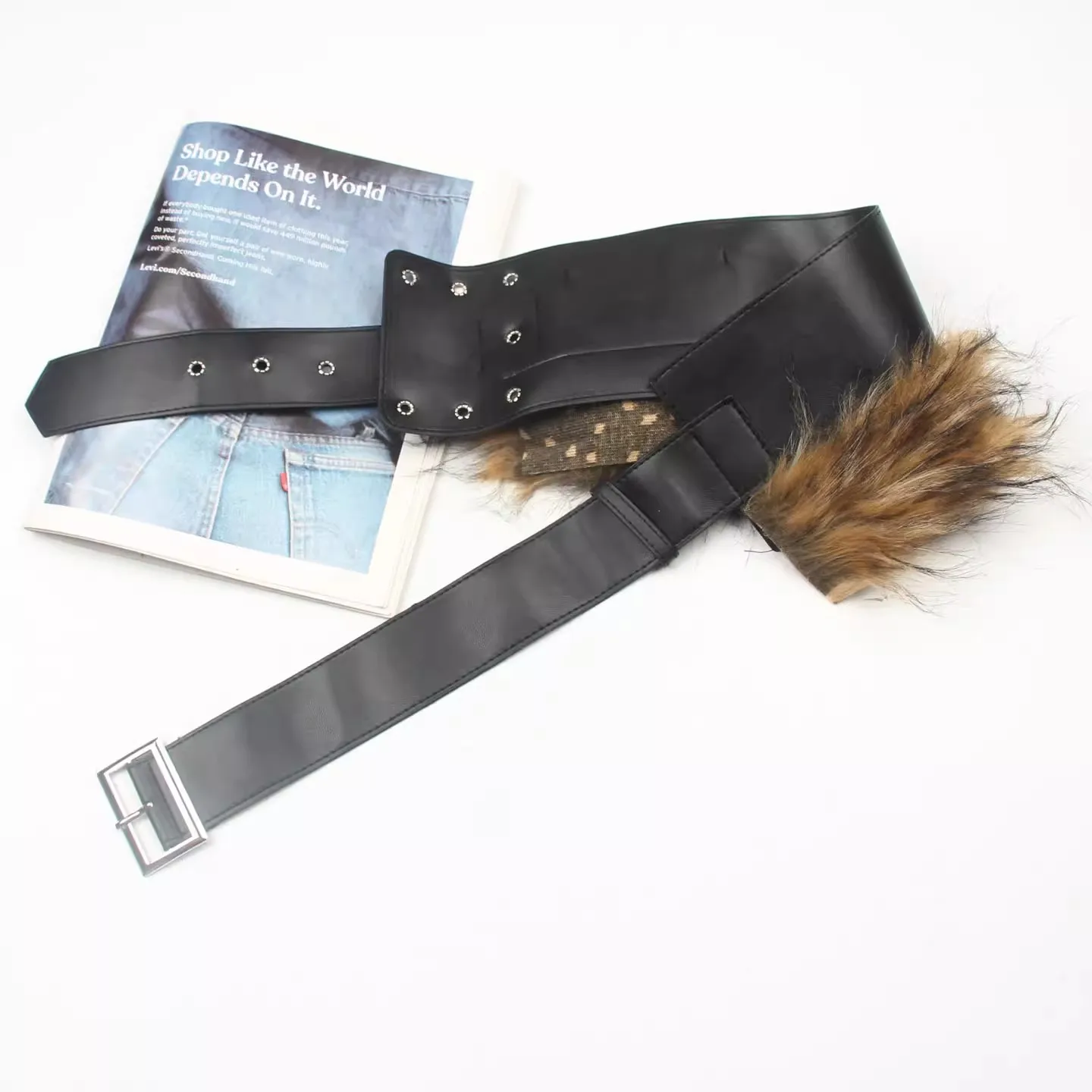 Women's Faux Fur PU Leather Corset Female Black Cummerbund Coat Waistband Dress Decration Wide Belt J1575