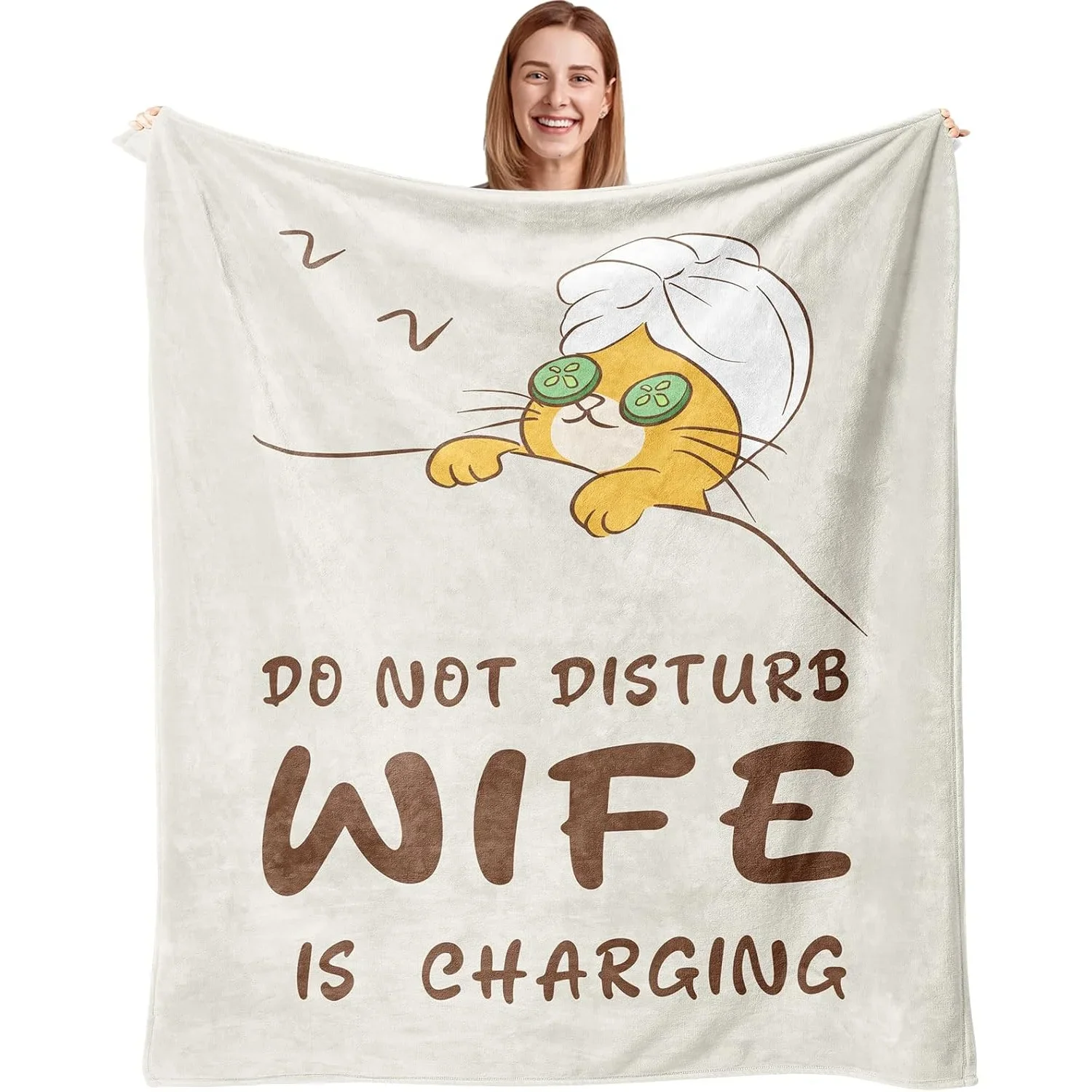 Funny Wife Is Charging Do Not Disturb Cat Lover Throw Blanket Cozy Gift for Her