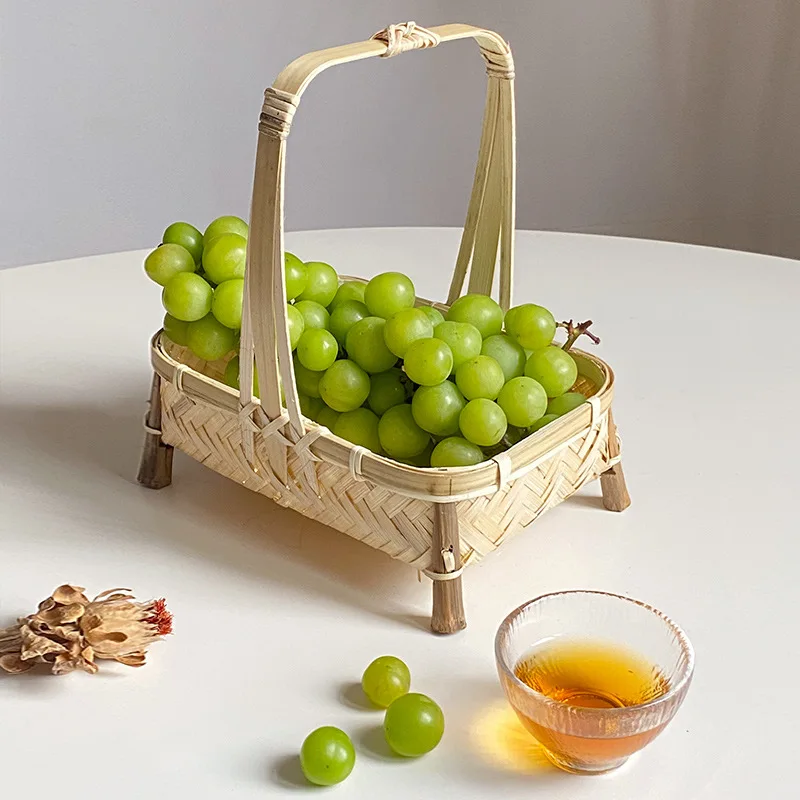 Withered  Pastoral hand woven bamboo square tea, fruit, dried fruit, snacks, Dim sum, bamboo gifts, storage basket, shooting pro