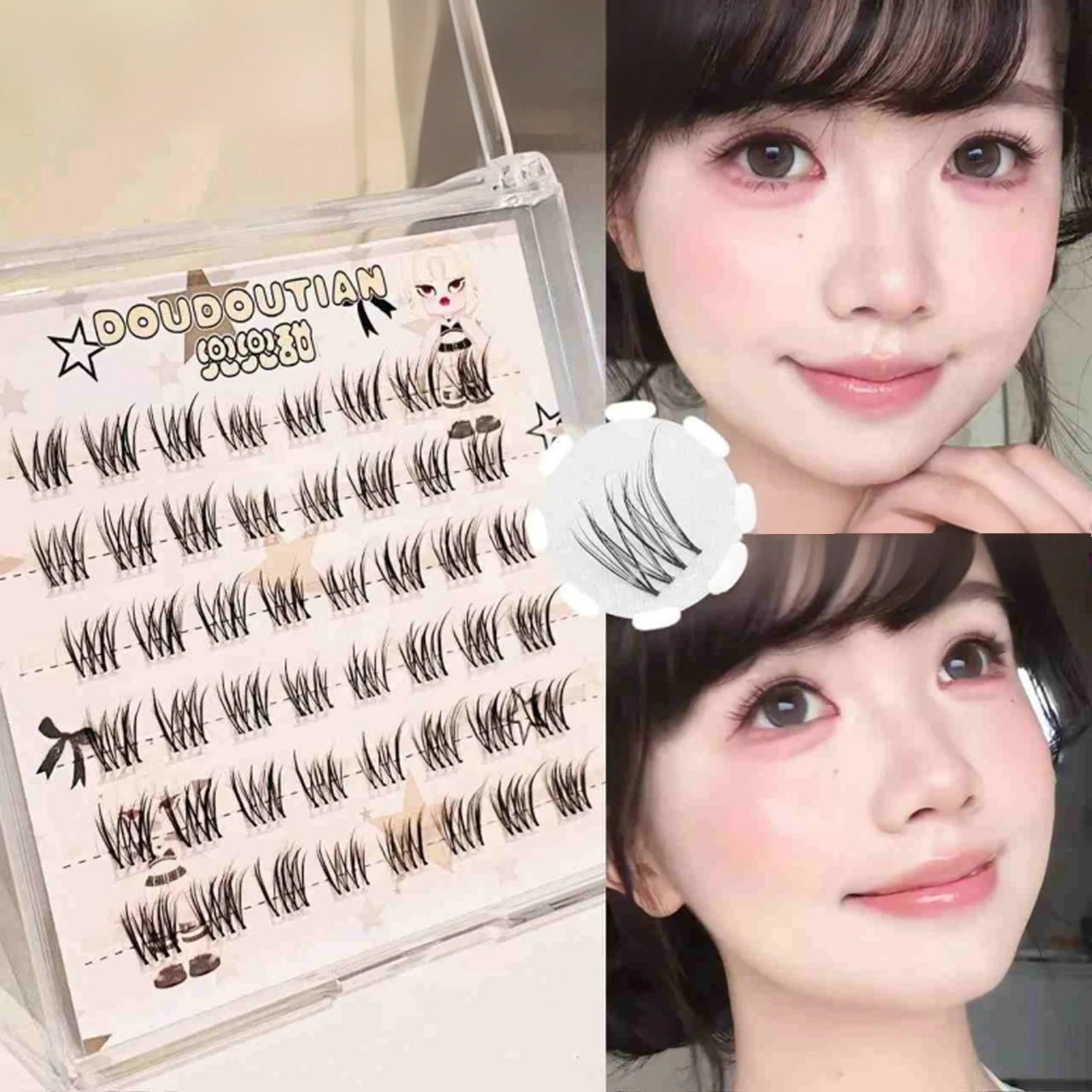 Soft Fiber Individual Lahes 6/10 Rows C Curl 7-12mm False Eyelashes Winged Nautual Fluffy Eyelash Extension Segmented Lashes