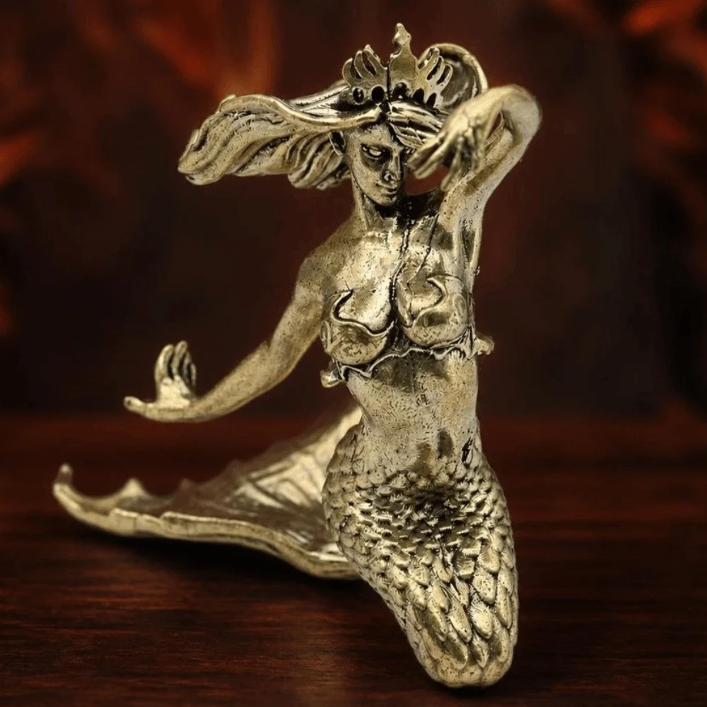 Elegant Brass Mermaid Statue Small Size Handcrafted Brass Beauty Figurine Solid Brass Antique Mermaid Sculpture Desktop Decor