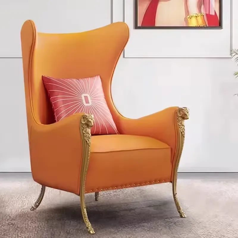 Modern Metal Design Copper Legs High Back Velvet Fabric Single Leisure Accent Armchair Sofa Chair