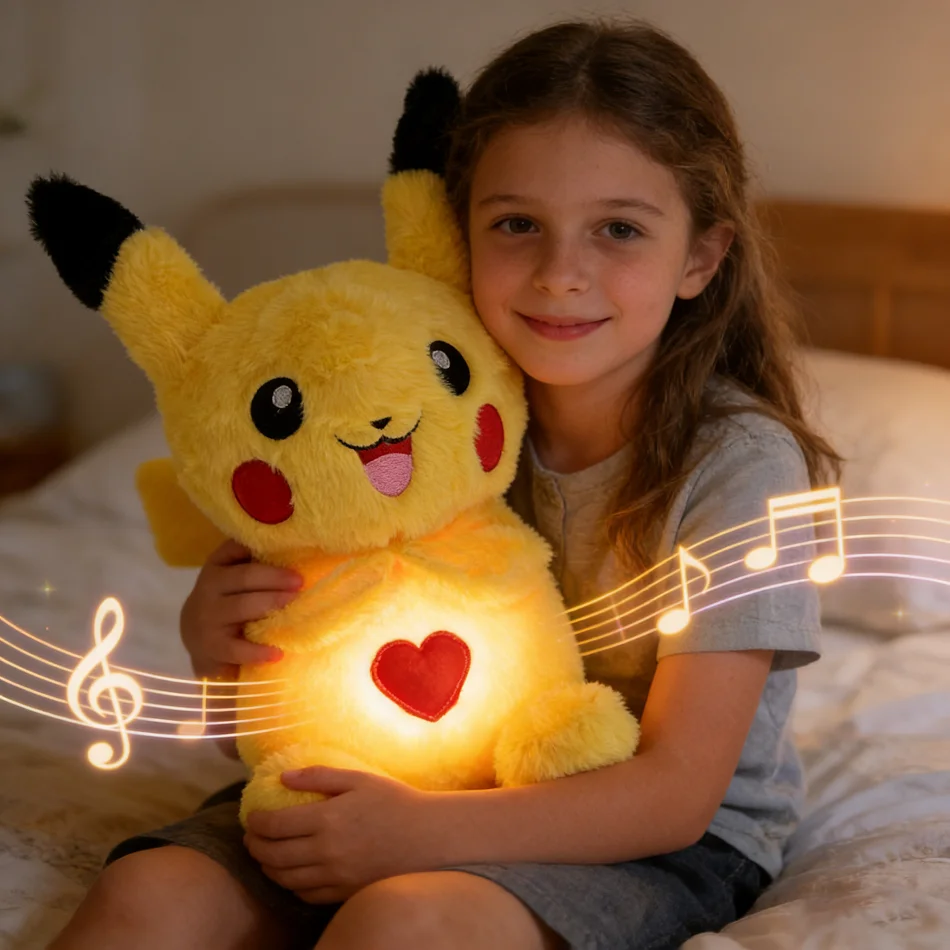 Cartoon Pok é mon Plush Doll Pikachu Breathing Companions Soothing Sleeping Soothing Music Luminous Sleeping boy girl Toys Gifts