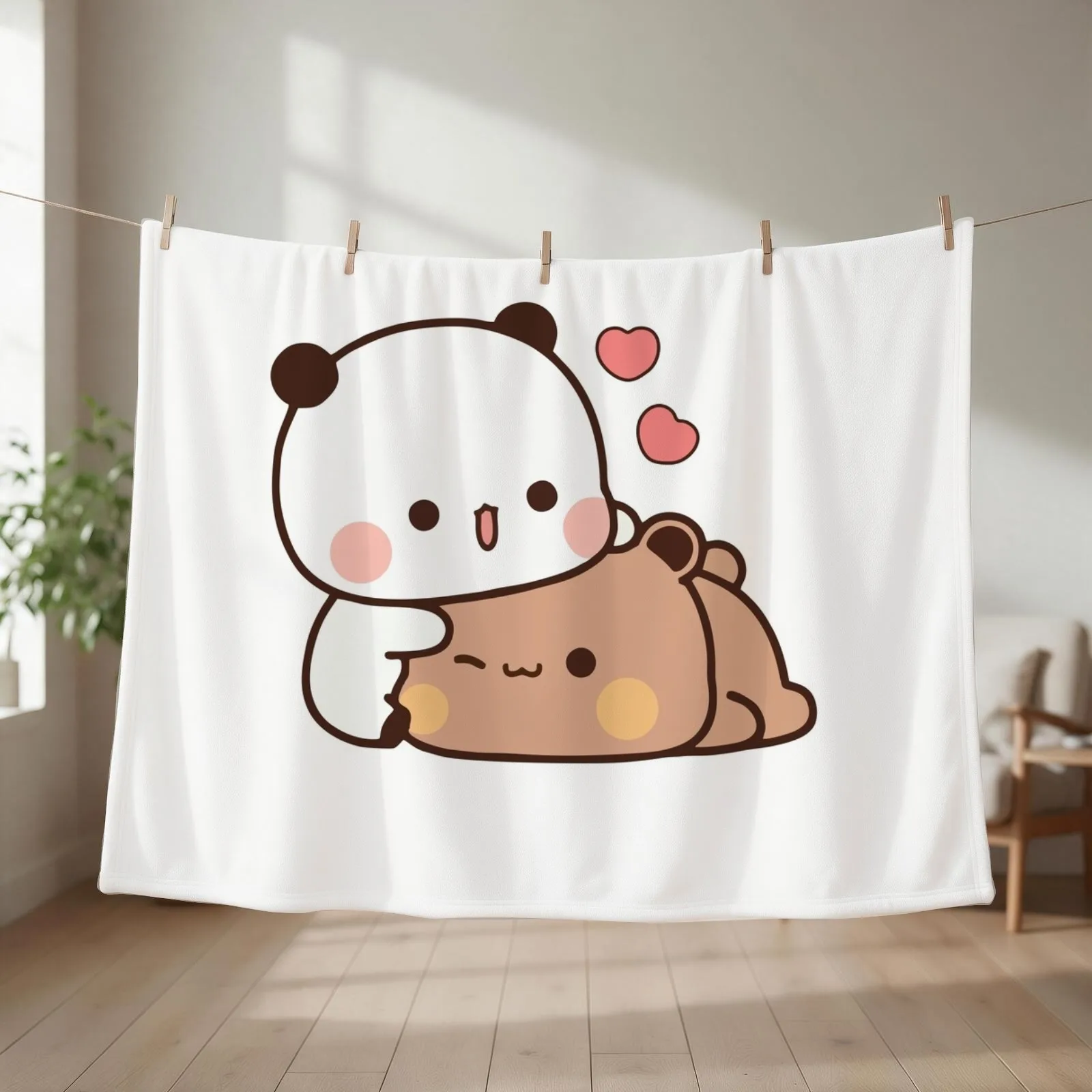 Panda Bear, Bubu Dudu Love Couple valentine Throw Blanket couch cozy soft plush fuzzy picnic outdoor blanket