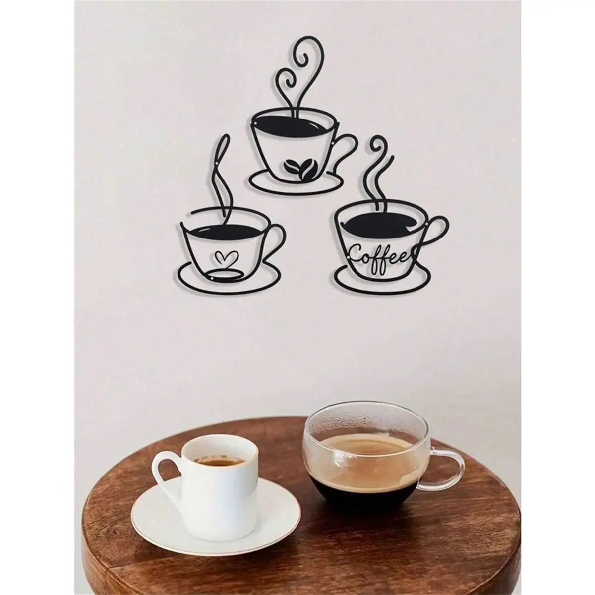 Time Saving Metal Coffee Cup Wall Art - Set of 3 Vintage Black Coffee Mug Decor for Kitchen, Coffee Bar, Cafe, Restaurant