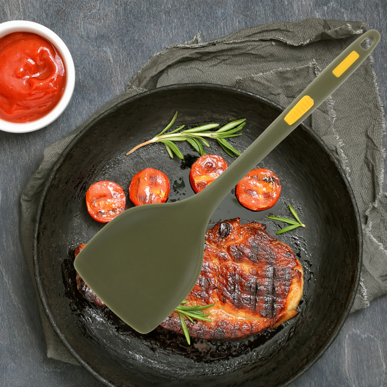 

Non-Stick Spatula Silicone Kitchen Tool Heat Resistant Flat Turner For Frying Cooking Baking Omelette Fish Wok Multi-Use