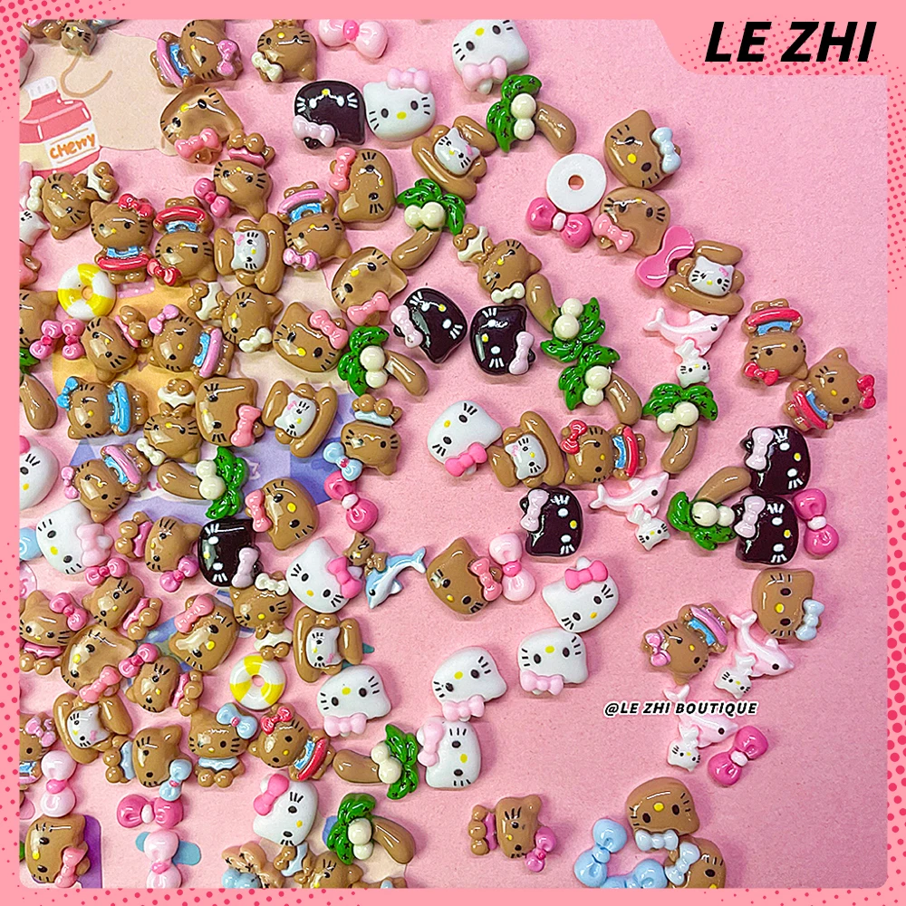 50Pcs Hawaii Mixed Hello Kitty Party Sticker Nail Decoration 3D Nail Art Charm Nail Drill for Manicure Party Sticker Accessory