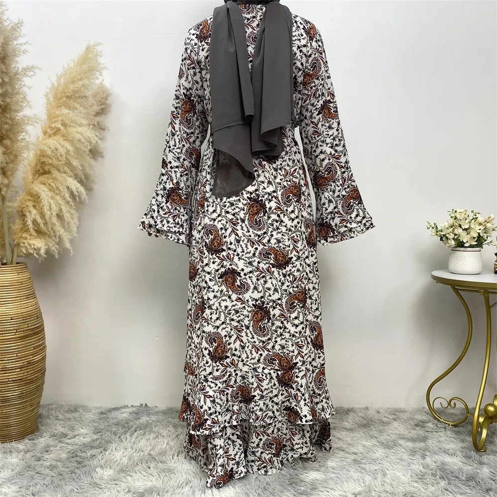 Vintage Long Dress Muslim Casual Abaya Islamic Dress Arab Turkish Women Fashion patchwork flared long sleeve full button