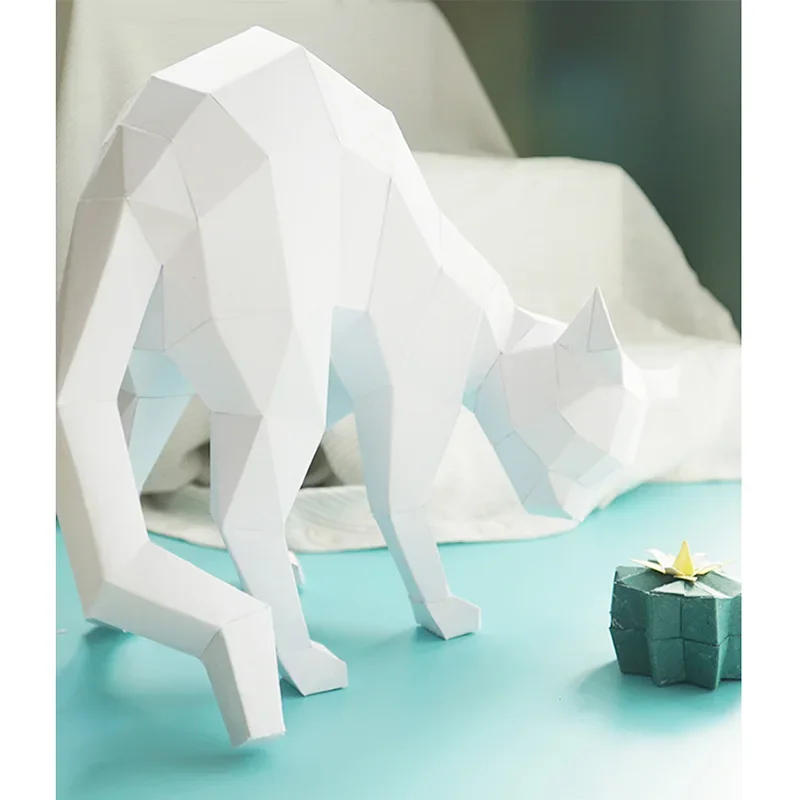 Cat Bent Back Animal Decor Home Origami Decoration Paper Model,3D Papercraft Art,Handmade DIY Teens Adult Craft RTY205