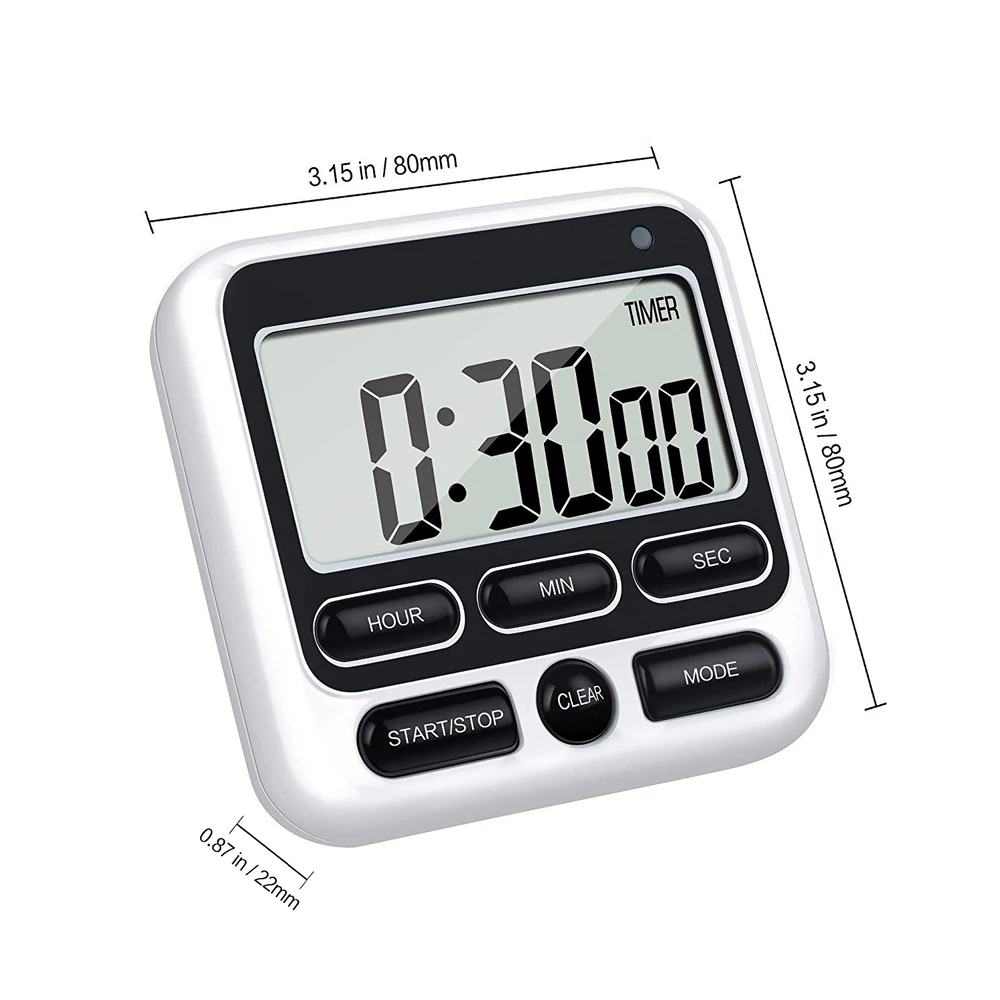 Digital Screen Kitchen Timer Large Display Digital Timer Square Cooking Count Up Countdown Alarm Clock Sleep Stopwatch Clock