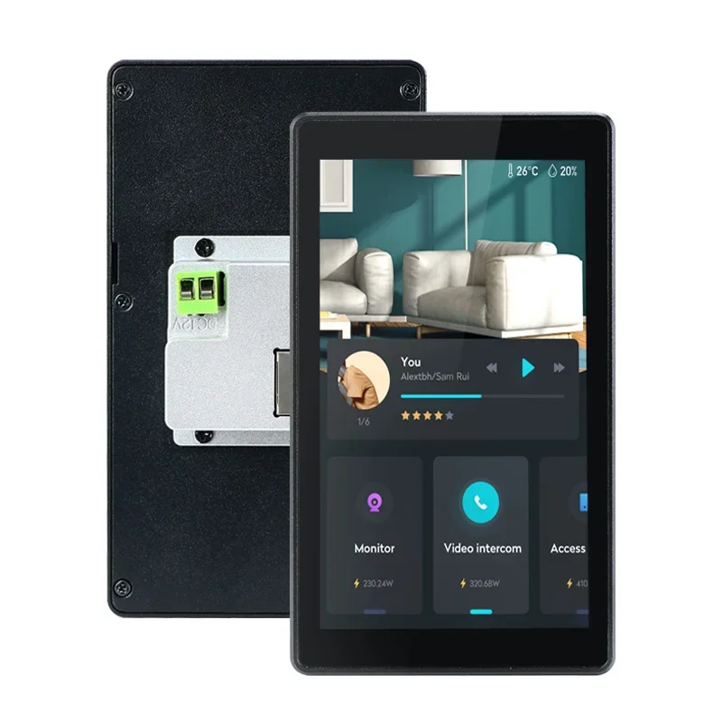 Aluminum Alloy Home Automation Silver Black 5.5'' POE Android Smart Home Smart Hotel Smart Building Touch Control Panel